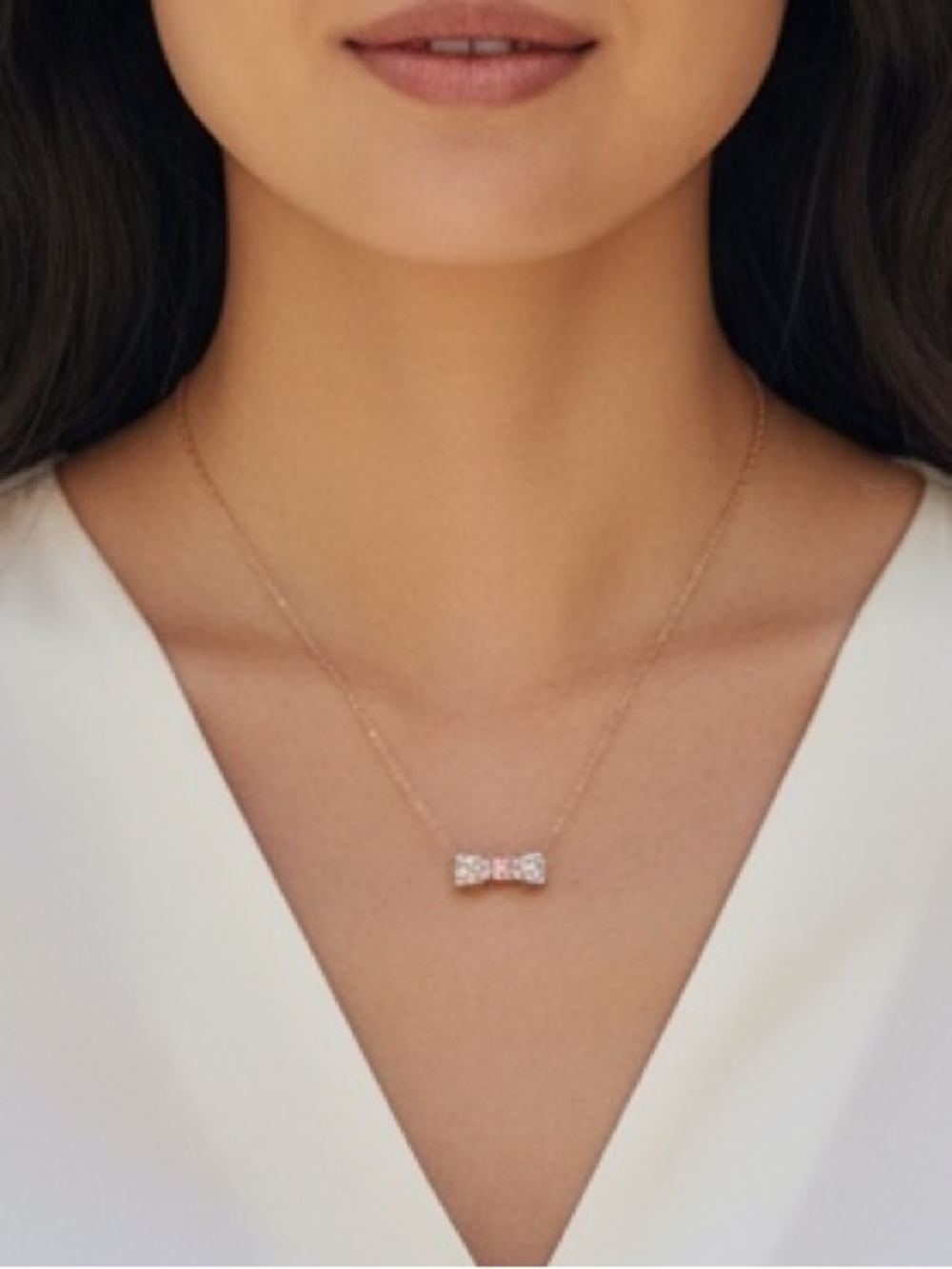 KATE SPADE “READY SET BOW” Bowtie Necklace Rose Gold Chain and Fixed Pendant 19”